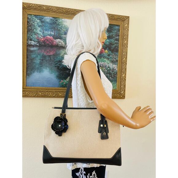 Bundle 2 natural straw/canvas Etienne Aigner summer shoulder bag handbags tote - Picture 3 of 8